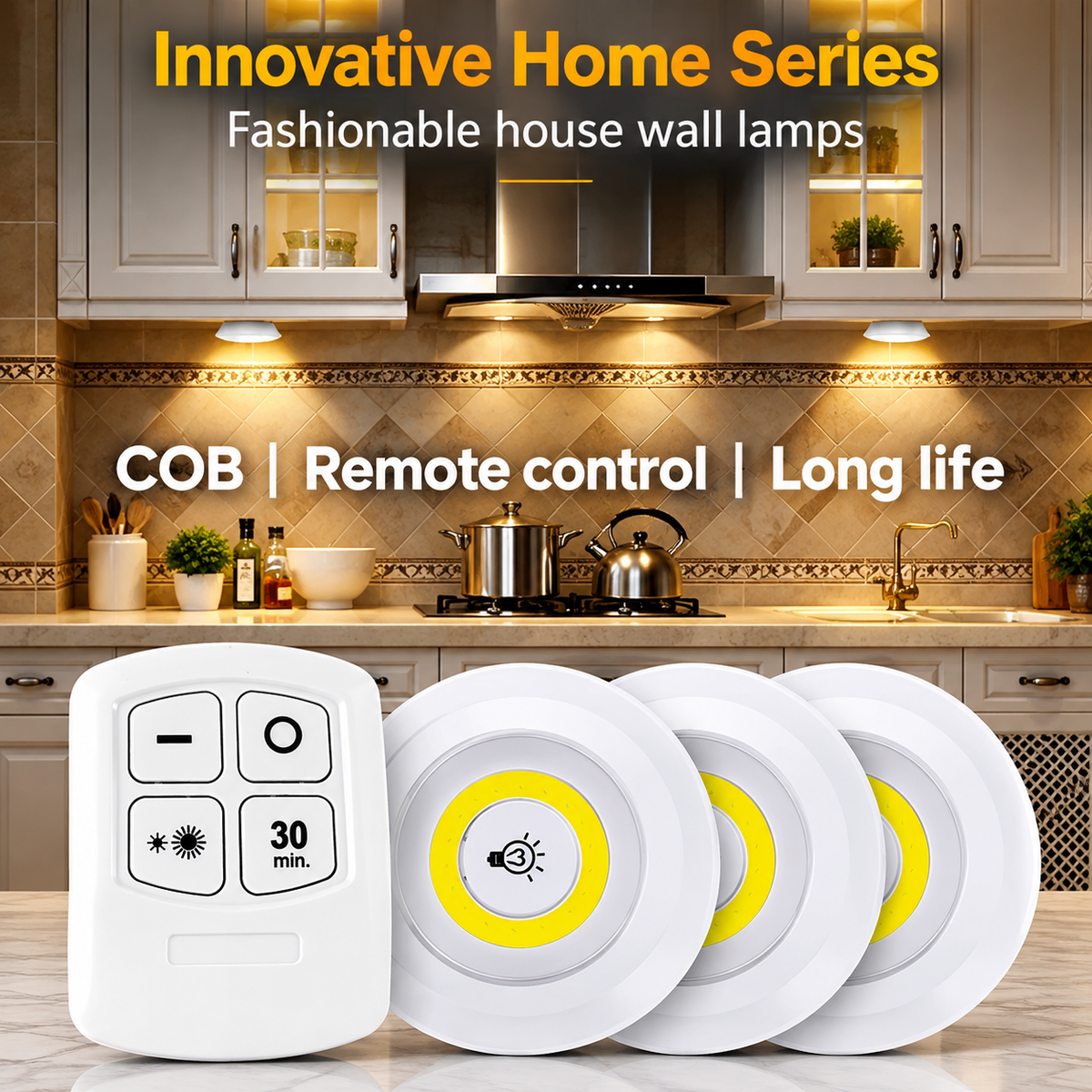 LED Remote Control Lights – Tap Lights with Self Adhesive for Cabinet, Wardrobe & Kitchen
